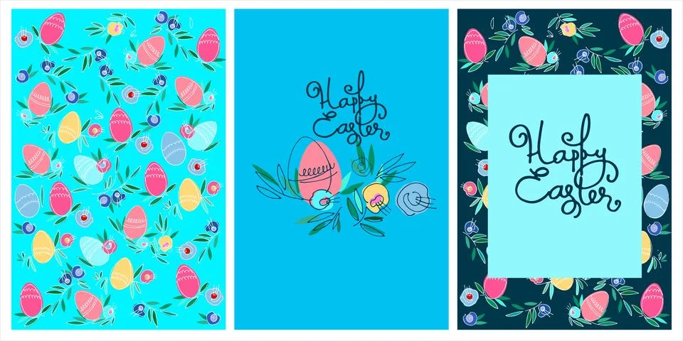 Set of Easter holiday designs, greeting cards, patterns, with hand letterin.. Stock Illustration