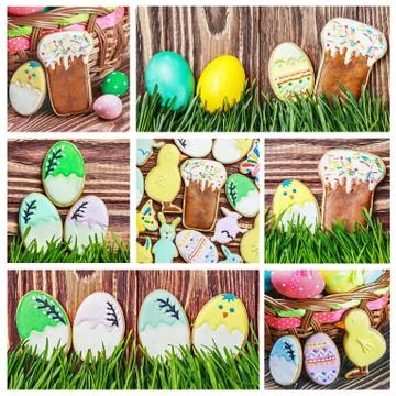 Set of easter homemade gingerbread cookie Stock Illustration