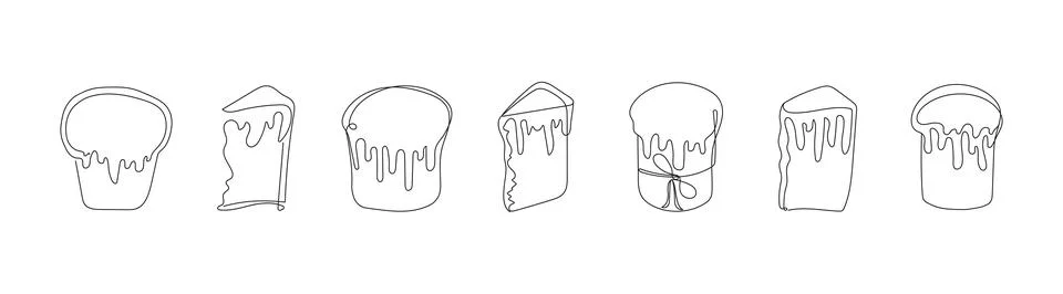 Set of Easter Kulich cakes with icing. Continuous one line drawing. Traditi.. Stock Illustration