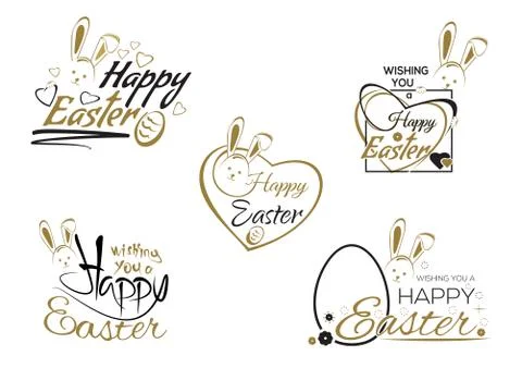 Set Easter lettering, Easter bunny and Easter eggs Stock Illustration