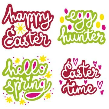 Set of Easter lettering phrases Stock Illustration