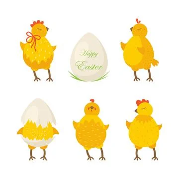 Set of Easter, little chickens. Vector illustration of Easter symbols. Stock Illustration