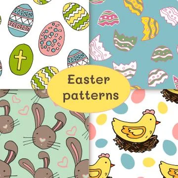 Set of easter patterns, diffrent backgrounds, colorful, various. Illustrazione stock