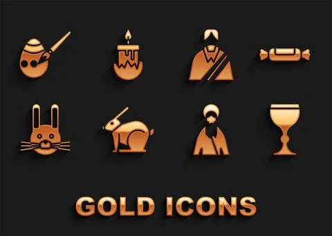 Set Easter rabbit, Candy, Wine glass, Jesus Christ, egg paint brush and Burning 스톡 일러스트