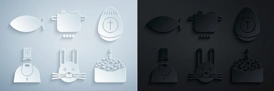 Set Easter rabbit, egg, Priest, cake and candle, Egg in hot pot and Christi.. Stock Illustration