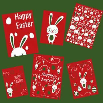 Set of easter rabbits cards poster for holidays Stock Illustration
