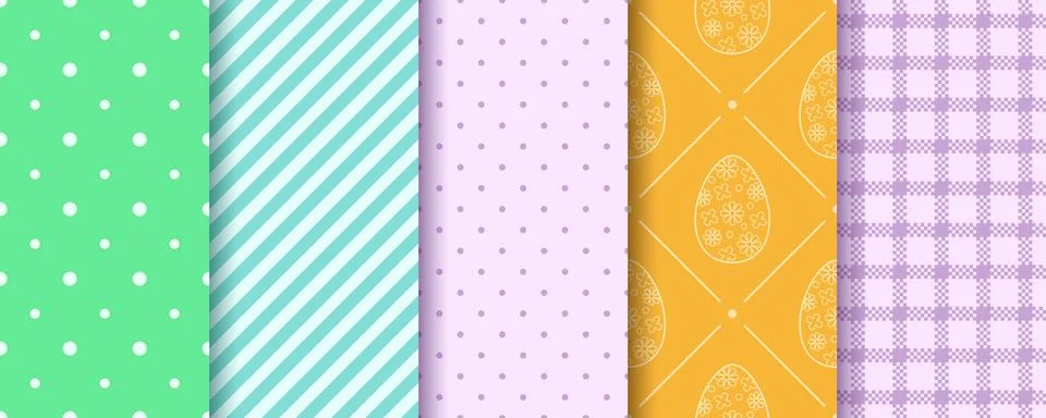 Set of Easter seamless Patterns in blue, orange, green, violet. Pattern desig Stock Illustration