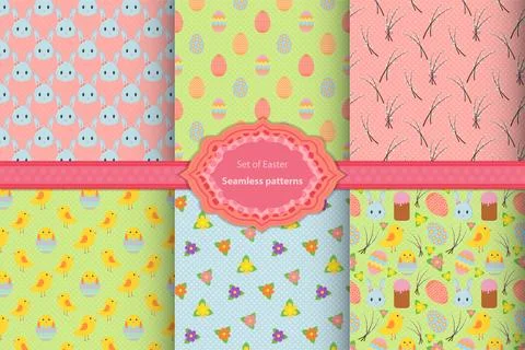 Set of Easter seamless patterns with traditional Easter symbols for wrappin.. Stock Illustration