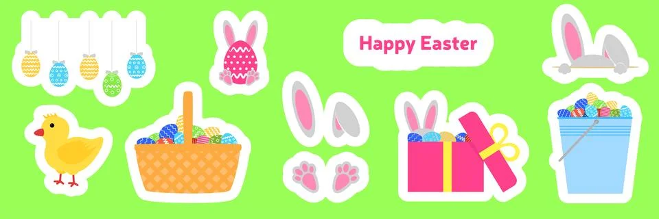 Set of Easter stickers. Stock Illustration