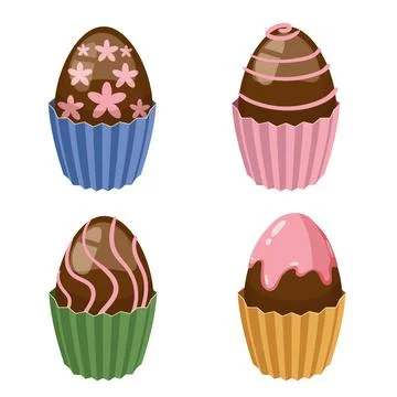 Set of Easter sweets chocolate eggs cupcake. Collection sweet food Illustrazione stock