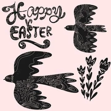 Set of Easter vector elements with decorative patterns. Silhouettes of Easter Stockillustratie