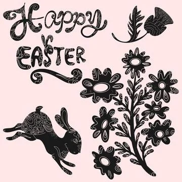 Set of Easter vector elements with decorative patterns. Silhouettes of Easter Stockillustratie