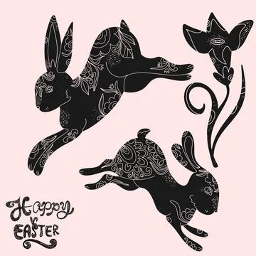 Set of Easter vector elements with decorative patterns. Silhouettes of Easter Illustrazione stock