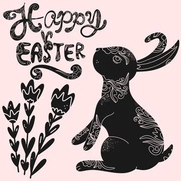 Set of Easter vector elements with decorative patterns. Silhouettes of Easter Illustrazione stock