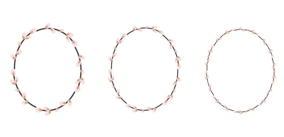 Set of Easter willow wreaths. Oval willow wreath Stock Illustration