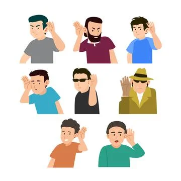 Set of eavesdropping people set collection, Curious Eavesdropper man like a.. Stock Illustration