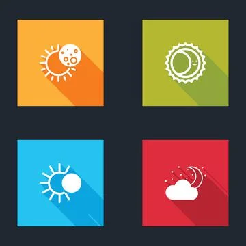 Set Eclipse of the sun, , and Cloud with moon and stars icon. Vector Stock Illustration