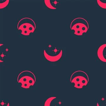 Set Eclipse of the sun and Moon and stars on seamless pattern. Vector Ilustração Stock