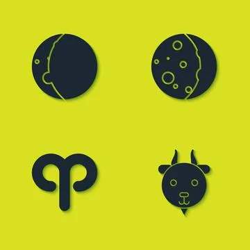 Set Eclipse of the sun, Aries zodiac, and icon. Vector Stock Illustration