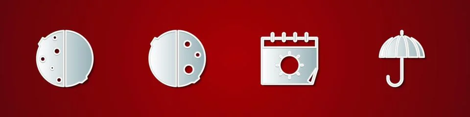 Set Eclipse of the sun, , Calendar and and Umbrella icon. Vector Stock Illustration