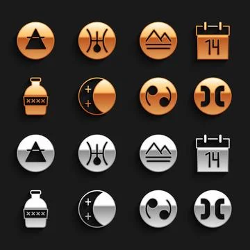 Set Eclipse of the sun Calendar Pisces zodiac Cancer Bottle water Earth eleme Ilustração Stock