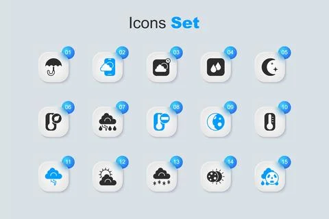 Set Eclipse of the sun, Cloud and lightning, Weather forecast app, Acid rai.. 스톡 일러스트