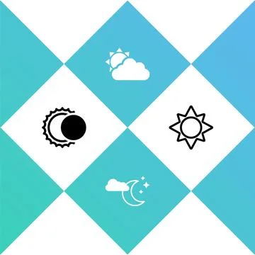 Set Eclipse of the sun, Cloud with moon and stars, Sun cloud weather and icon Ilustração Stock