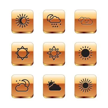 Set Eclipse of the sun, Cloud with moon and stars, Sun cloud weather, and rain Ilustração Stock