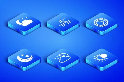 Set Eclipse of the sun, Cloud with moon and stars, Moon, and icon. Vector Stock Illustration