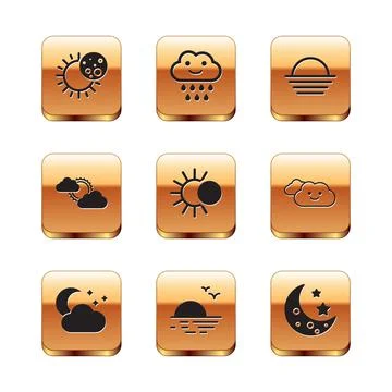 Set Eclipse of the sun, Cloud with moon and stars, Sunset, cloud weather, Moon Ilustração Stock