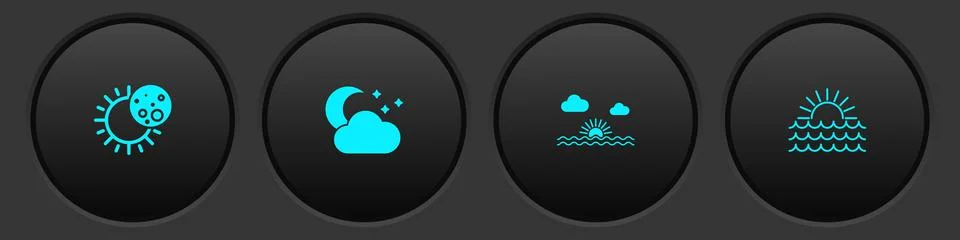 Set Eclipse of the sun, Cloud with moon and stars, Sunset and  icon. Vector Ilustração Stock