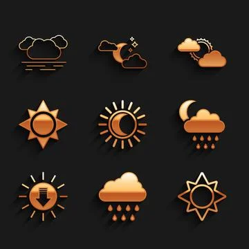 Set Eclipse of the sun, Cloud with rain, Sun, and moon, Sunset, cloud weather Ilustração Stock