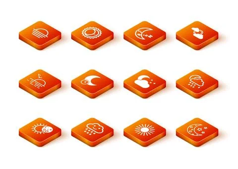 Set Eclipse of the sun, Cloud with rain, Sunset, Sleeping moon, and stars, Moon Ilustração Stock