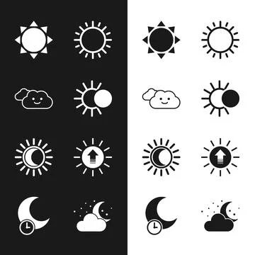 Set Eclipse of the sun, Cloud, Sun, Sunset, with moon and stars and Sleepin.. Ilustração Stock