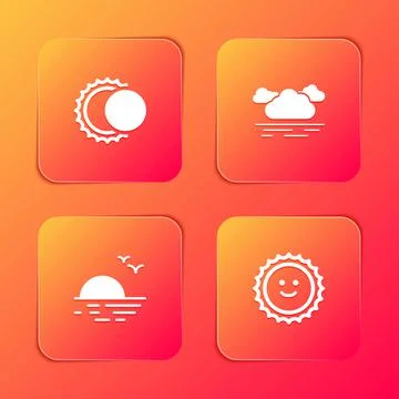 Set Eclipse of the sun, Cloud, Sunset and icon. Vector 스톡 일러스트