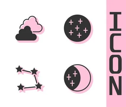Set Eclipse of the sun, Cloudy weather, Star constellation zodiac and Full moon Illustrazione stock