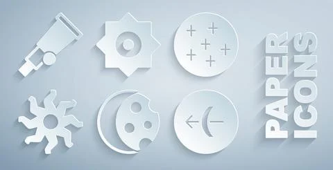 Set Eclipse of the sun, Full moon, Sun, Sagittarius zodiac, Falling star and Ilustração Stock