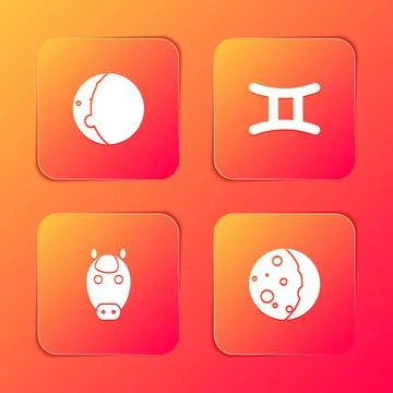 Set Eclipse of the sun, Gemini zodiac, Horse and icon. Vector Stock Illustration