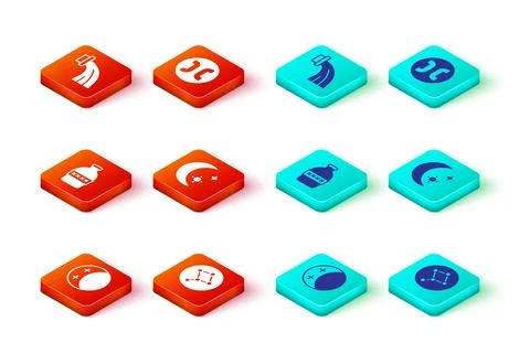 Set Eclipse of the sun, Great Bear constellation, Bottle water, Moon and stars Ilustração Stock