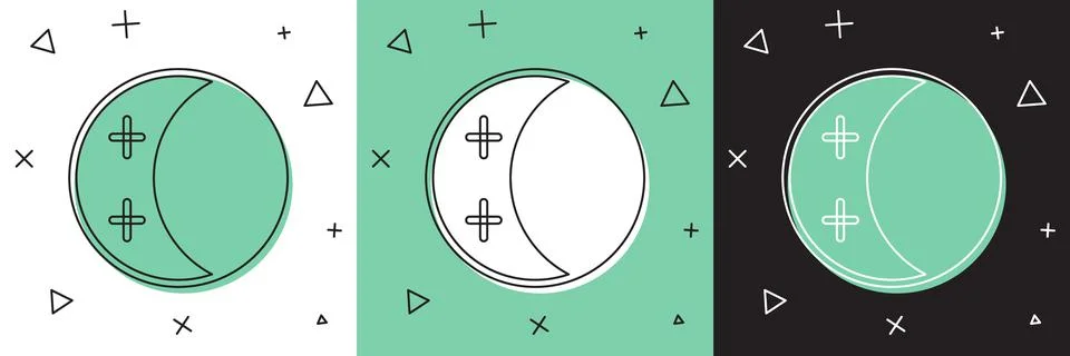 Set Eclipse of the sun icon isolated on white and green, black background. Total Illustrazione stock