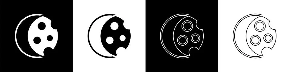 Set Eclipse of the sun icon isolated on black and white background. Total son Illustrazione stock