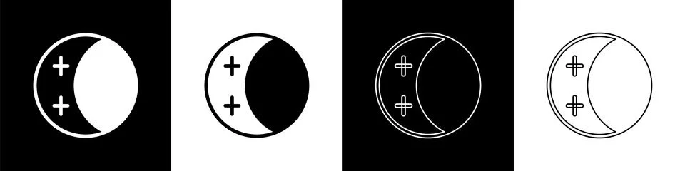 Set Eclipse of the sun icon isolated on black and white background. Total sonar Ilustração Stock