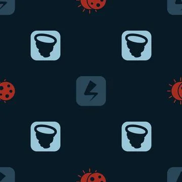 Set Eclipse of the sun, Lightning bolt and Tornado on seamless pattern. Vector Stock Illustration