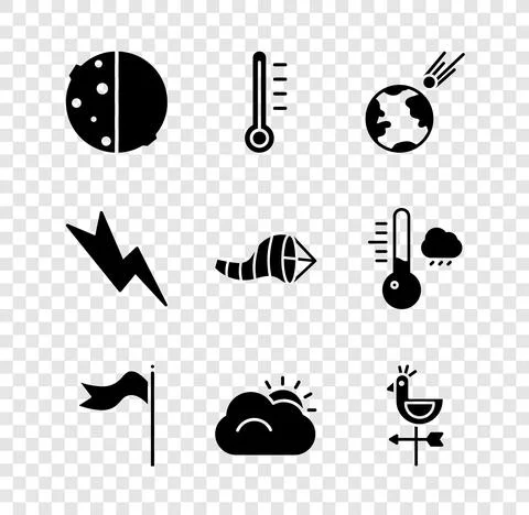 Set Eclipse of the sun, Meteorology thermometer, Comet falling down fast 스톡 일러스트