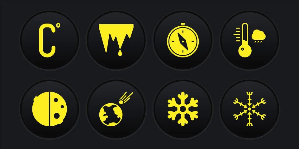 Set Eclipse of the sun, Meteorology thermometer, Comet falling down fast 스톡 일러스트