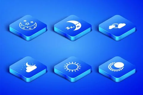 Set Eclipse of the sun, Moon and stars, Sun, Cloud with moon, icon and cloud Ilustração Stock