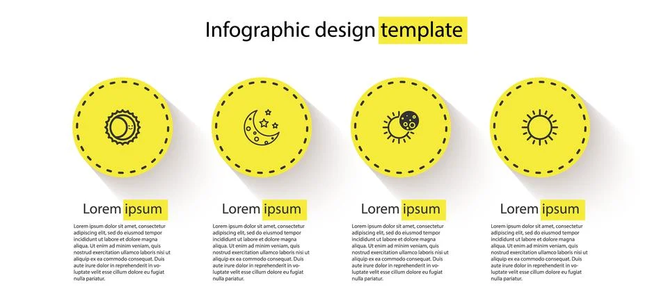 Set Eclipse of the sun, Moon and stars,  and Sun. Business infographic templa Ilustração Stock