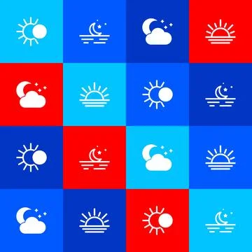 Set Eclipse of the sun, Moon and stars, Cloud with moon and Sunset icon. Vector Ilustração Stock