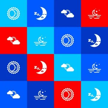 Set Eclipse of the sun, Moon icon, Sun and cloud weather and stars icon. Vector Ilustração Stock