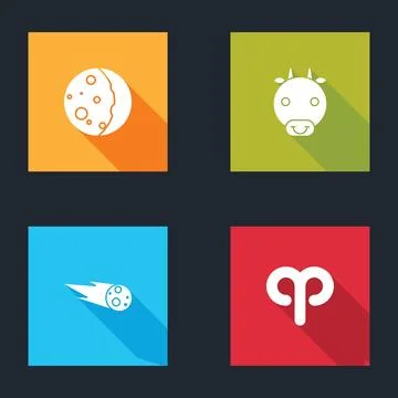 Set Eclipse of the sun, Ox zodiac, Comet falling down fast and Aries icon. Ve 스톡 일러스트